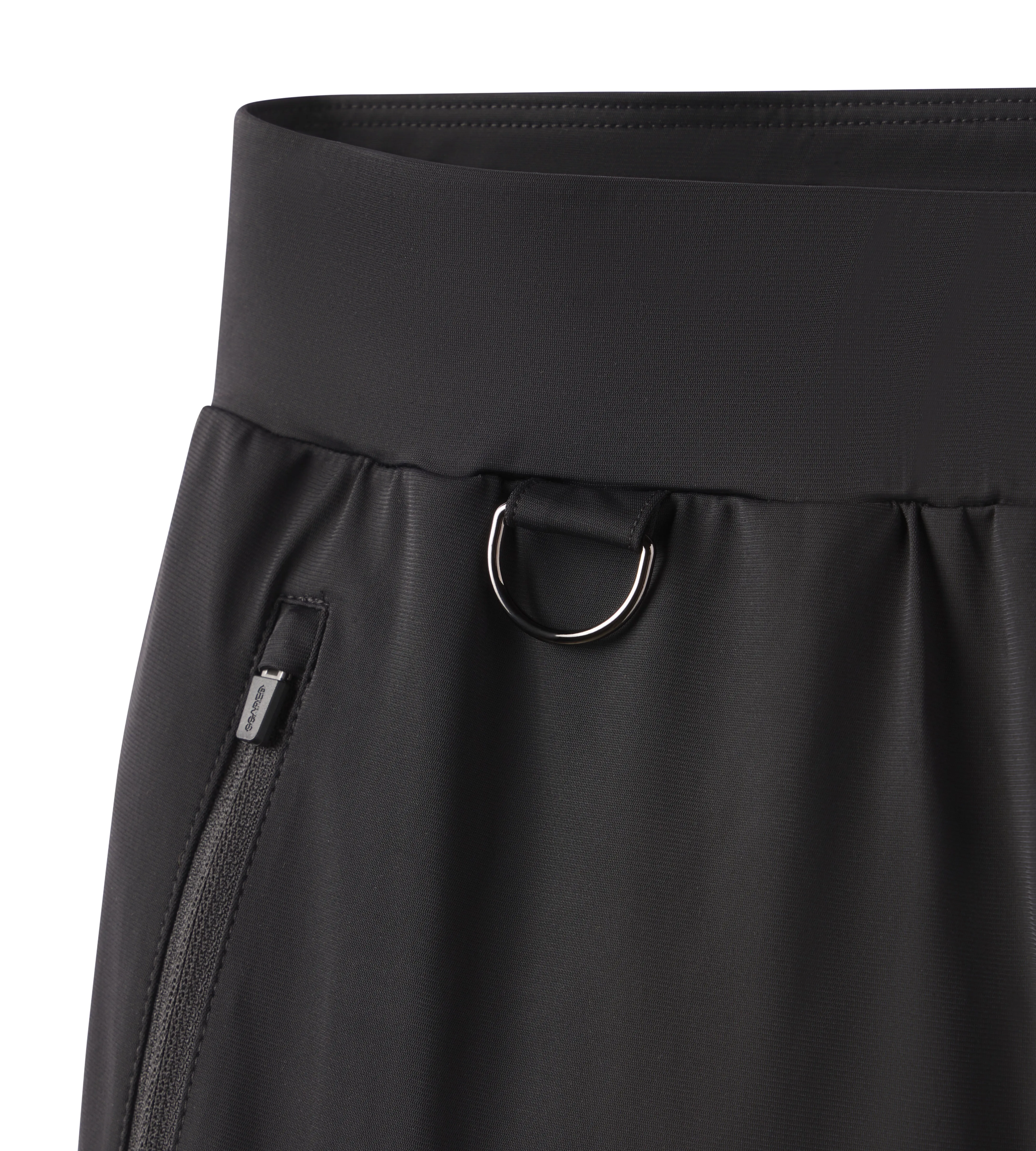 Dubai jogger waistband, hardware, and pocket detail